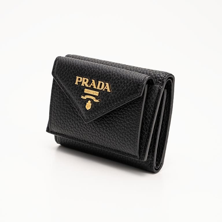 PRADA 三つ折り財布 ヴィッテロダイノ レザー ブラック小銭入れ×1内側