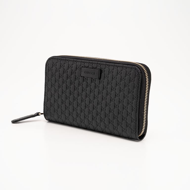 GUCCI Micro GG Gucci Shima Round Zipper Long Wallet &lt;Black&gt;