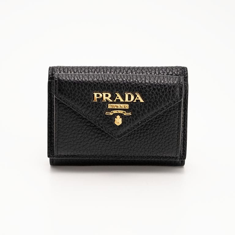 PRADA 三つ折り財布 ヴィッテロダイノ レザー ブラック小銭入れ×1内側