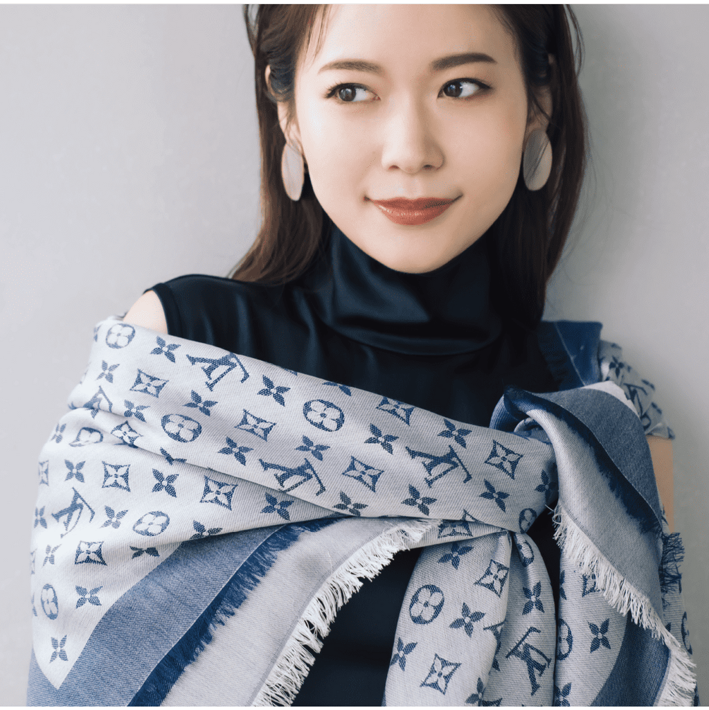 Louis Vuitton Monogram Denim Shawl Blue Silk