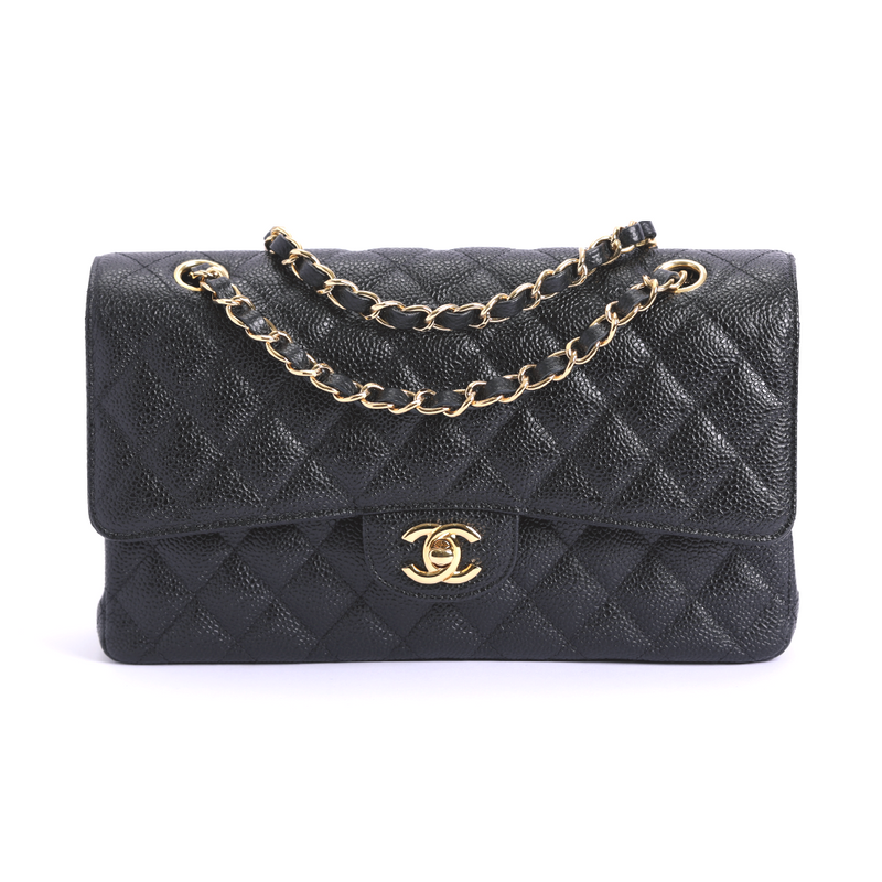 USED Chanel Classic Black Quilted Lambskin Leather Classic Medium Double  Flap Ba | eBay