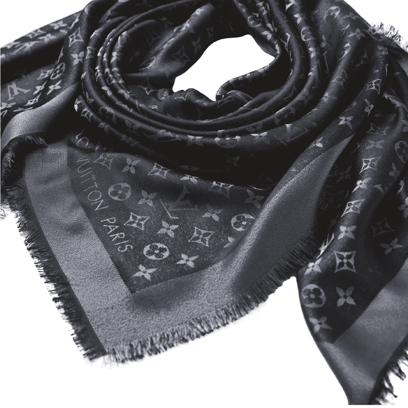 LOUIS VUITTON Silk Lurex Wool Monogram Shine Shawl Black 1270909