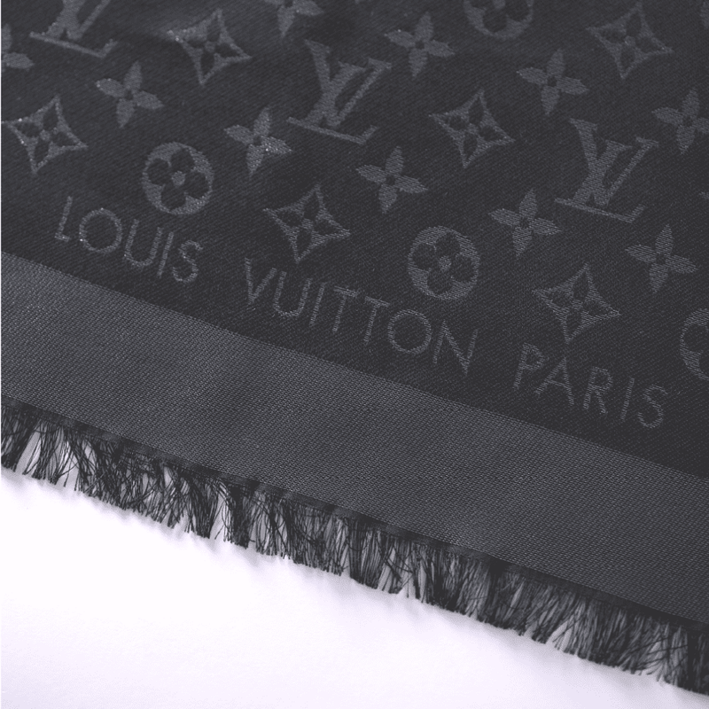 LOUIS VUITTON Silk Lurex Wool Monogram Shine Shawl Black 1270909
